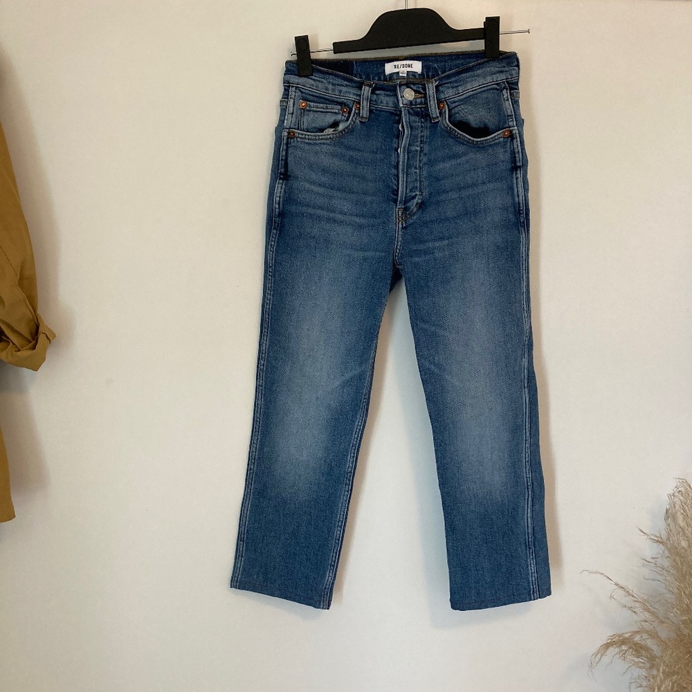 RE/DONE WOMENS BLUE JEANS SIZE 25 hemmed. EXCELLENT CONDITION!